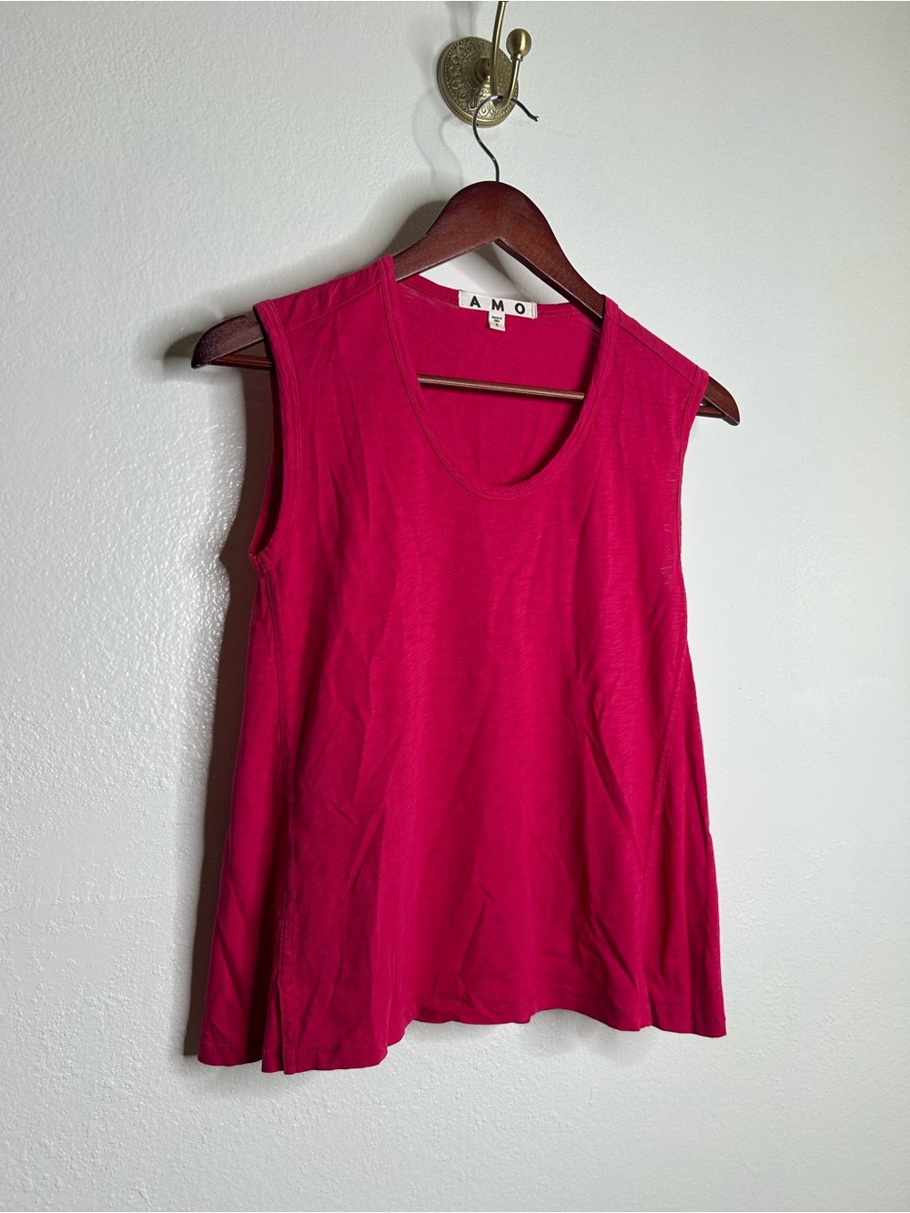 AMO Bright Fuscia Pink Cotton Scoop Neck Muscle Tank Top Size Small